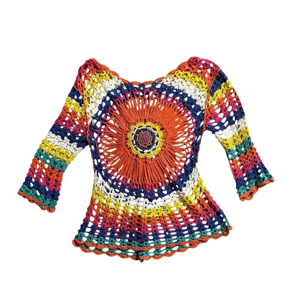 Crochet Tunic Top Medium Festival Boho 17" Pit to Pit Fairycore Whimsigoth - Picture 2 of 3